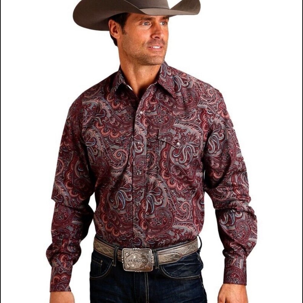 Stetson wine paisley western shirt